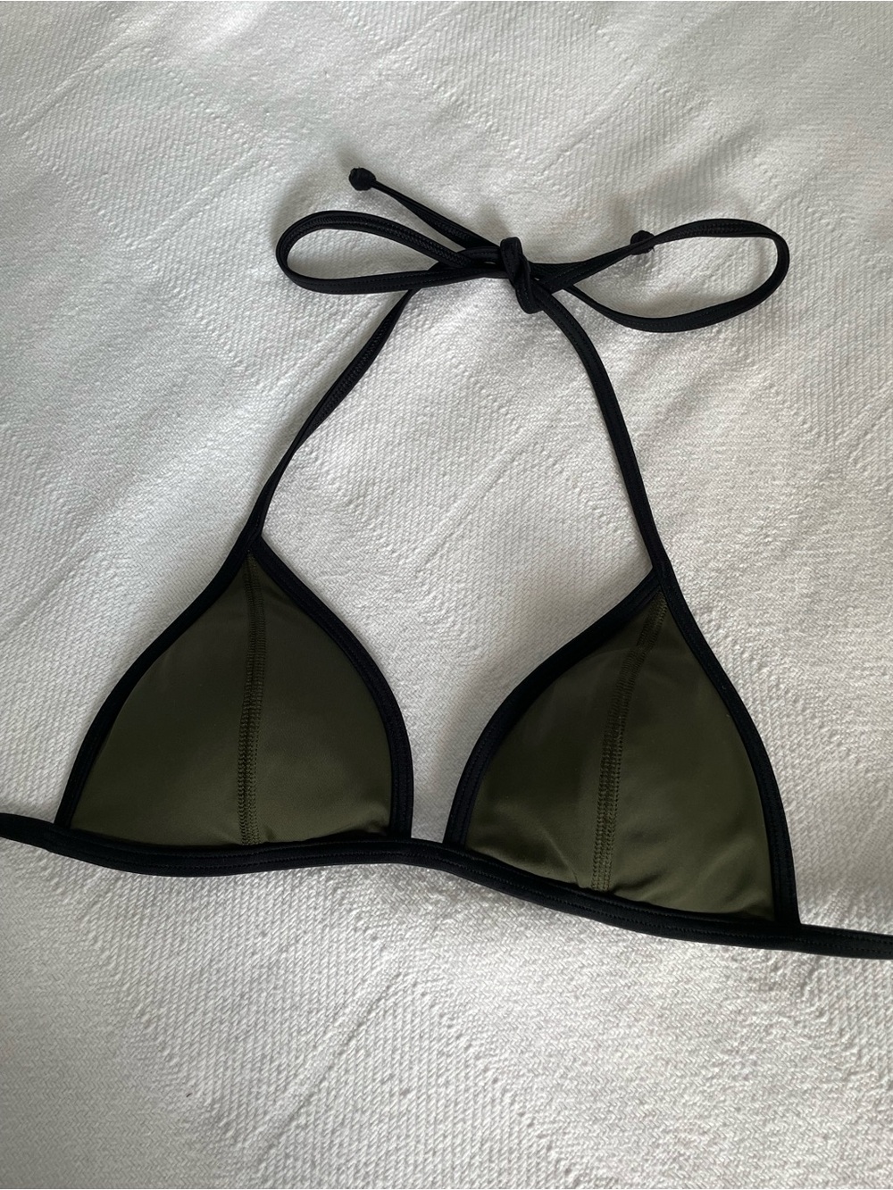 Victoria's Secret Dark Green Triangle Bikini Top with Black Trim